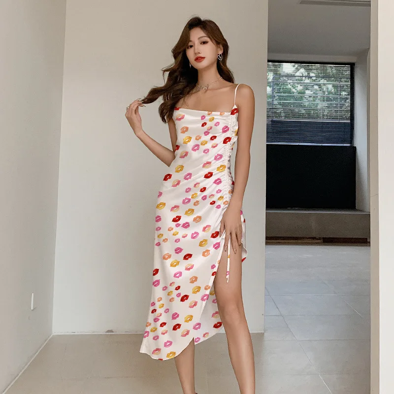 Summer Women's Nightdress Split Solid Ladies Nightgown Satin Backless Slip Dress Sexy Sleeveless Short Sleep Dress For Female