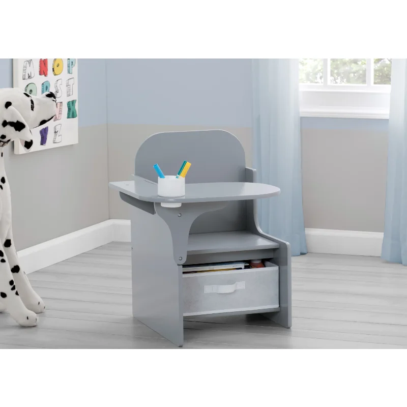 Desk With Storage Bin, Greenguard Gold Certified, Grey