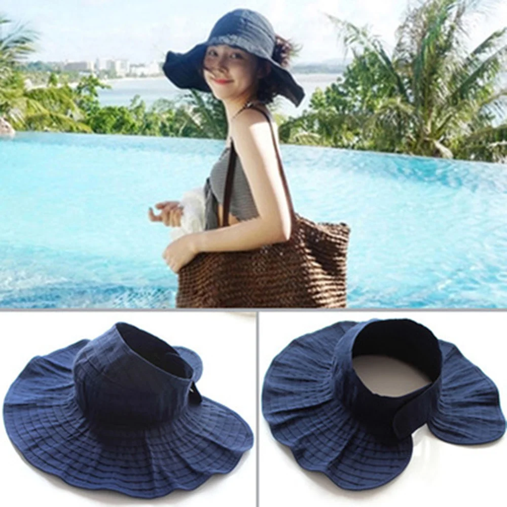 

Summer Hats For Women Girl Foldable Beach Bucket Hat Face Neck Protection Sun Hat Ponytail Cap Wide Brim Anti-Uv Vacation Travel