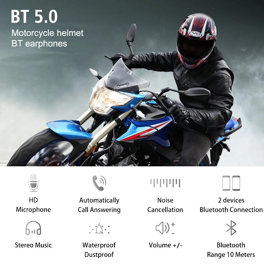 Bluetooth-гарнитура для мотошлема 5.0 с шумоподавлением