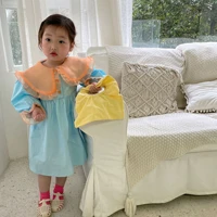 2022 new baby girls long sleeve dress with collar spring autumn kids princess one piece dresses korean style children cltohing