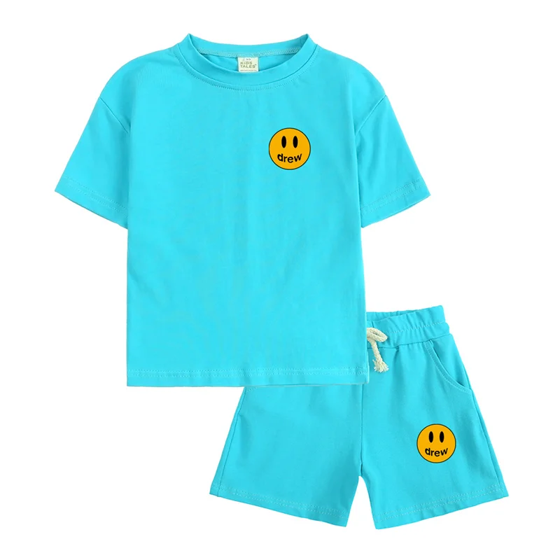 DREW Toddler Boys Girls Summer Sport Clothes Kids Print Cotton Casual Crewneck Short Sleeve T-Shirt + Shorts Children Outfits