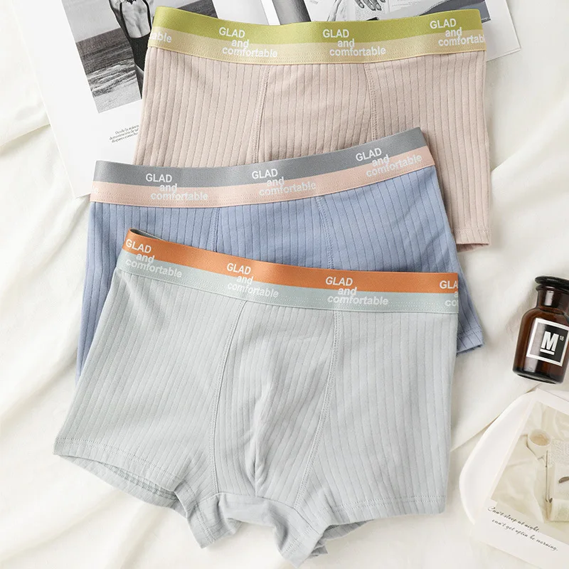 

Summer Men's Underwear Pure Cotton Mid Rise Minimalist Antibacterial Flat Corner Pants3PCS