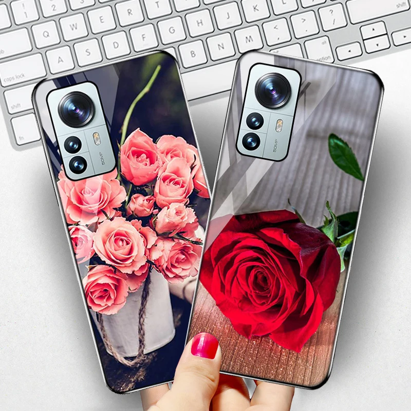 

Flower Tempered Glass Case For Xiaomi Mi 12 Pro Case Funda For Xiaomi Mi 12X 12 5G Protection Cover Mi12 12Pro Hard Phone Bumper