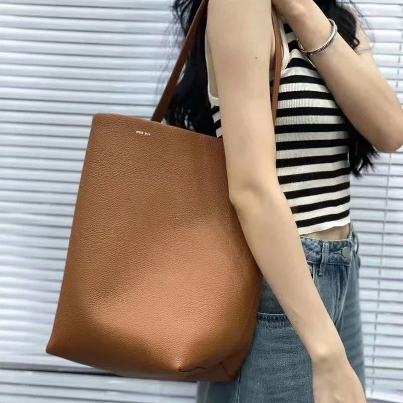 

Brand Designer Women's Lychee Pattern Leather Bucket Bag Large Capacity Commuter Handbag High Quality Fashion Tote Bag