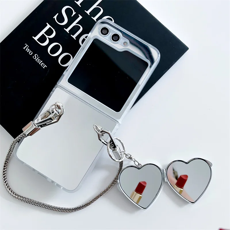 

Heart Mirror Pendant Phone Case for Samsung Galaxy Z Flip 5 4 3 Protective Back Cover for ZFlip3 ZFlip4 ZFlip5 Case Shell