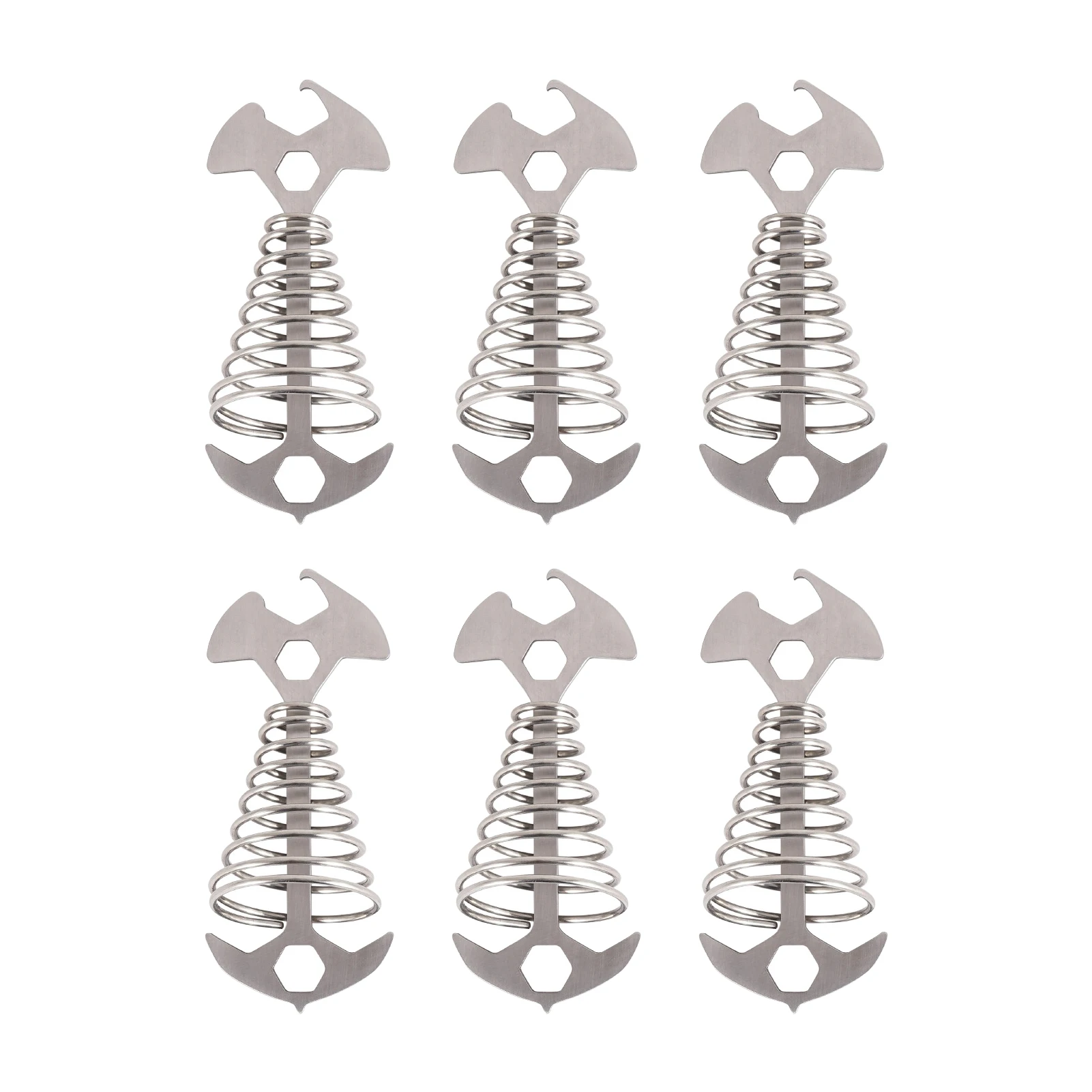 

6pcs Travel Rope Buckle Outdoor Camping Fish Bone Ground Nail Hiking Stainless Steel For Tent Spring Fixed Multifunctional