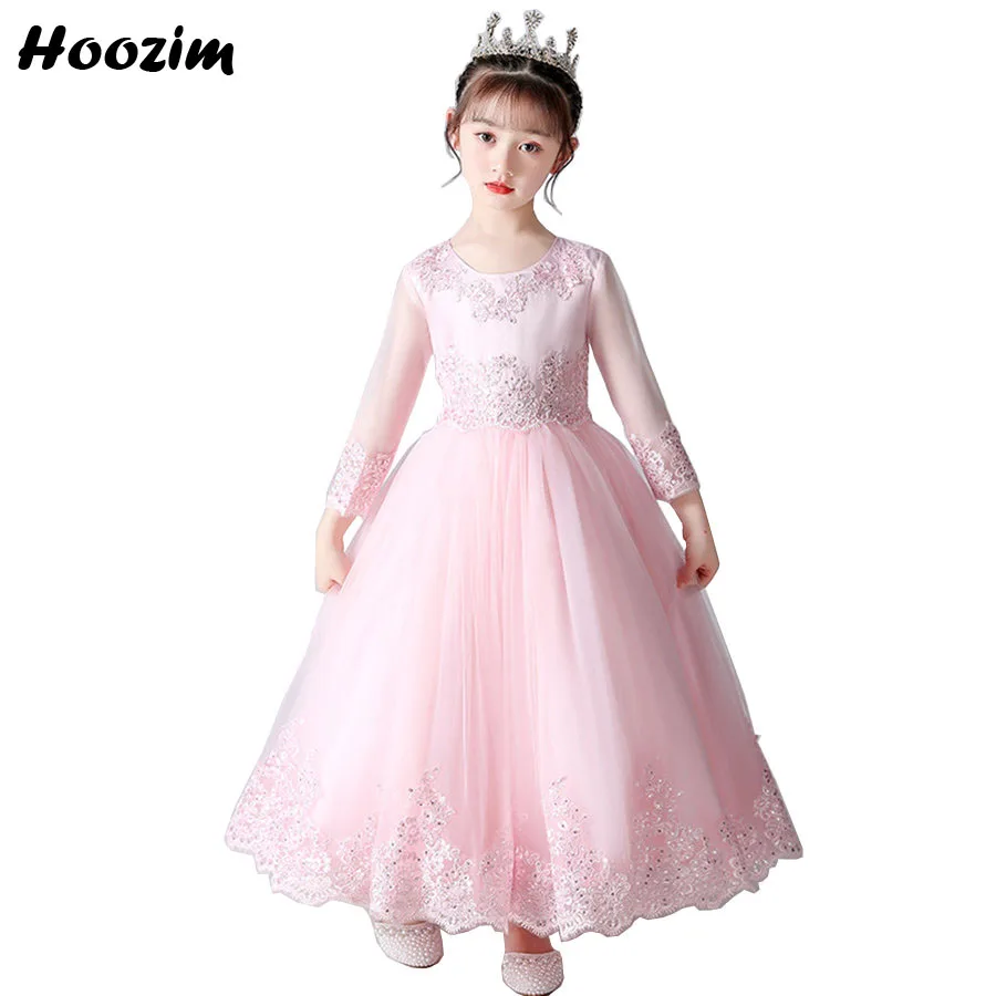 

Gorgeous Pink Transparent Long Sleeve Prom And Evening Dress Girls 6 To 15 Years White Night Dinner And Wedding Party Ball Gown