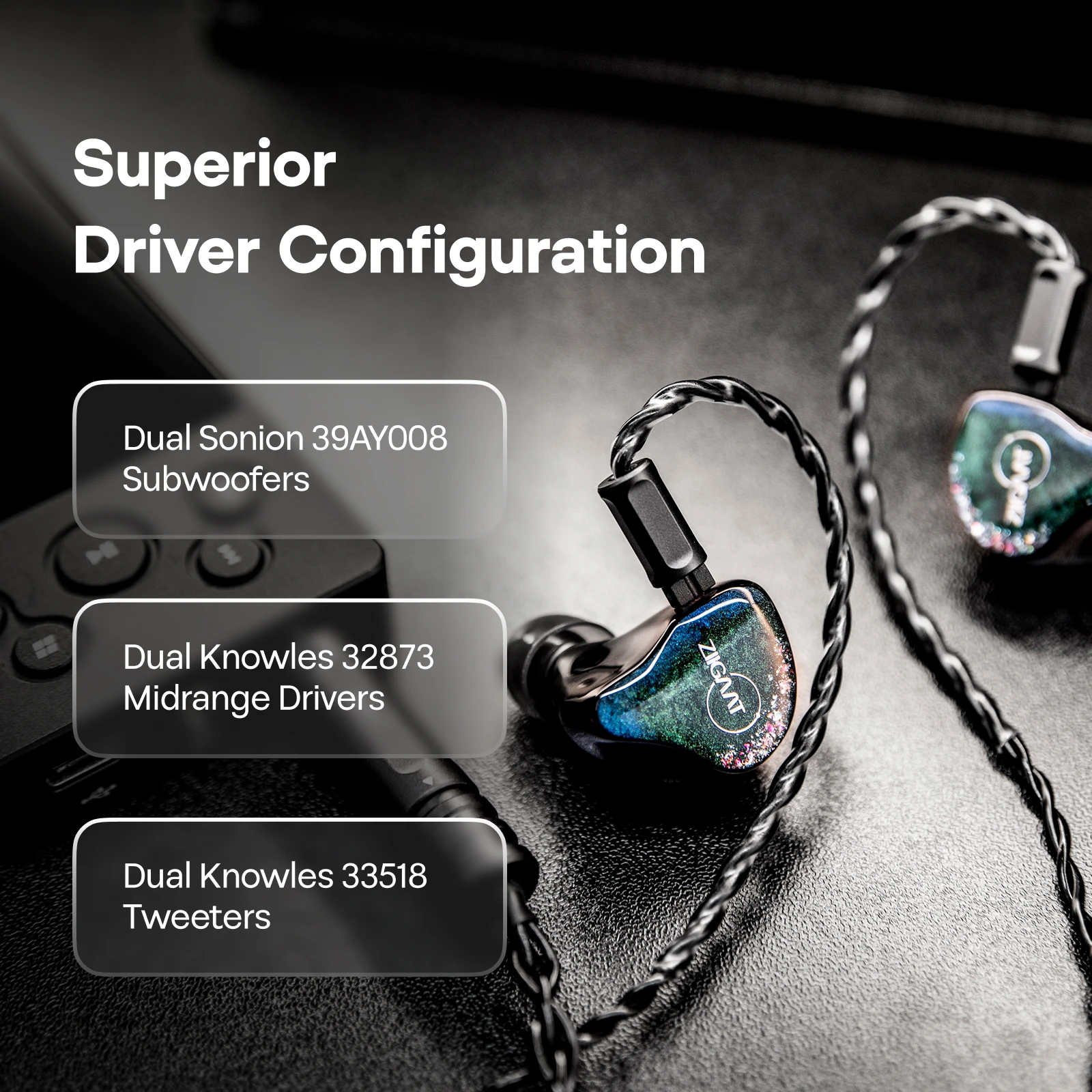 Фото Наушники Linsoul ZiiGaat Luna 6BA Studio IEM Monitor, изготовленные вручную, высококачественные Hi-Fi наушники со сменным 2-контактным кабелем №4