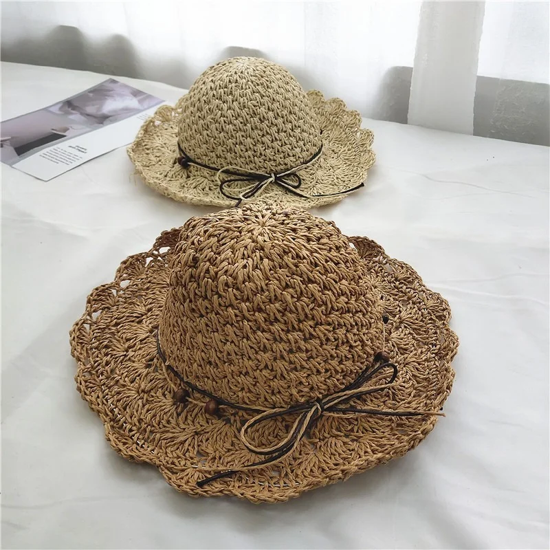 

Folding Straw Hat Women's Summer Outing Sun Visor Holiday Cool Hat Seaside Beach Hat Tide Hand Made Child Summer Hats