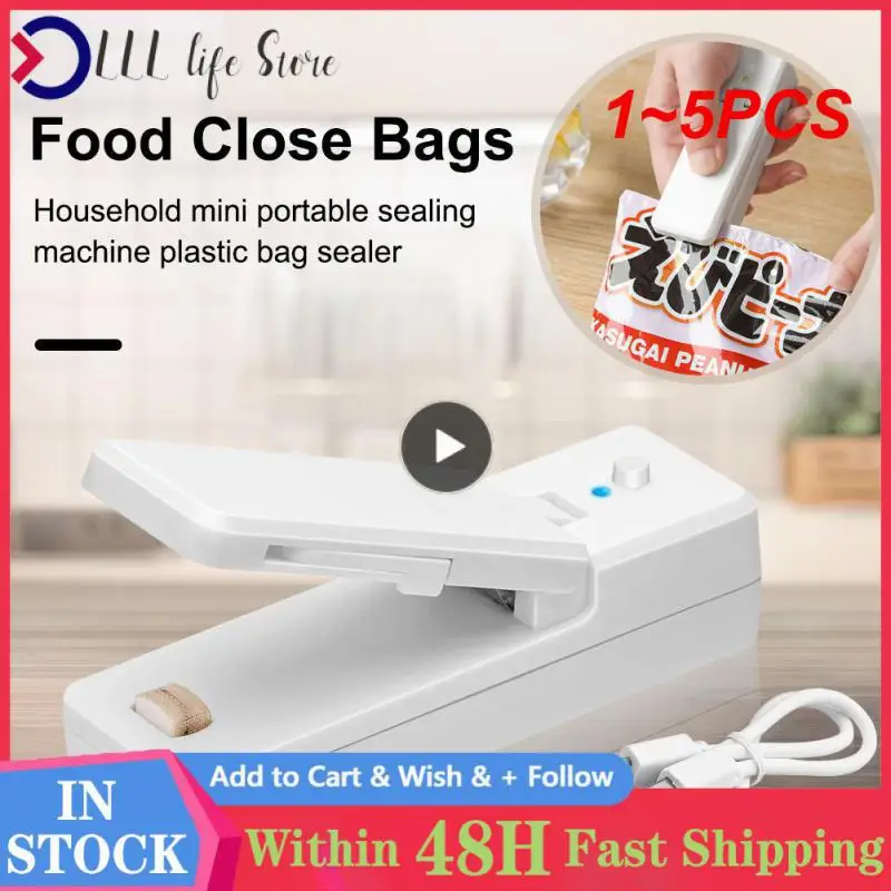

1~5PCS Mini Bag Sealer 2-in-1 Portable Heat Sealers Rechargeable Handheld Vacuum Heat Sealers &Cutter for Plastic Bag Storage