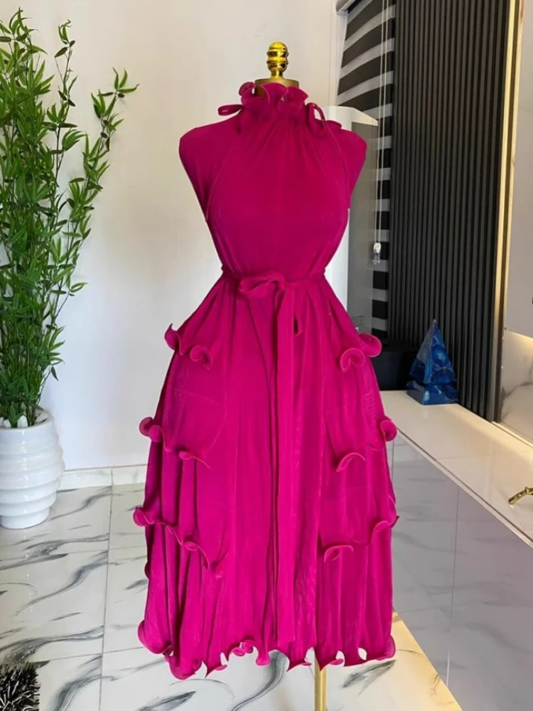 Фото Miyake модное плиссированное вечернее платье с оборками, женское платье трапециевидной формы без рукавов с поясом и застежкой на талии №1