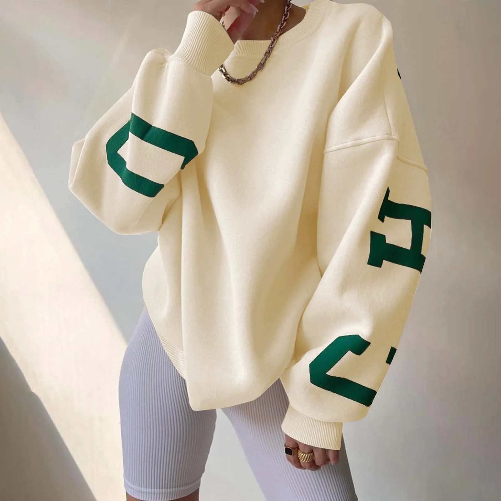 Женские пуловеры с буквенным принтом осенние Harajuku спортивная одежда круглым