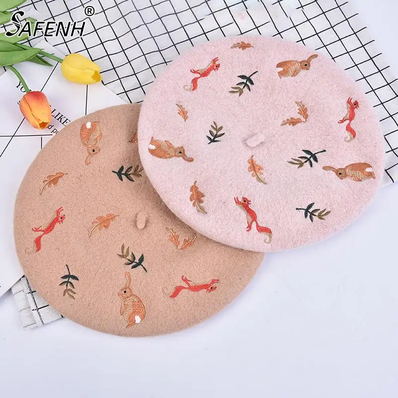 

Новинка Осень-зима 1 шт. стильная художественная шапка-художник в стиле британской Хепберн с кроликом для женщин и девушек плотная теплая шерстяная шапка-тыква