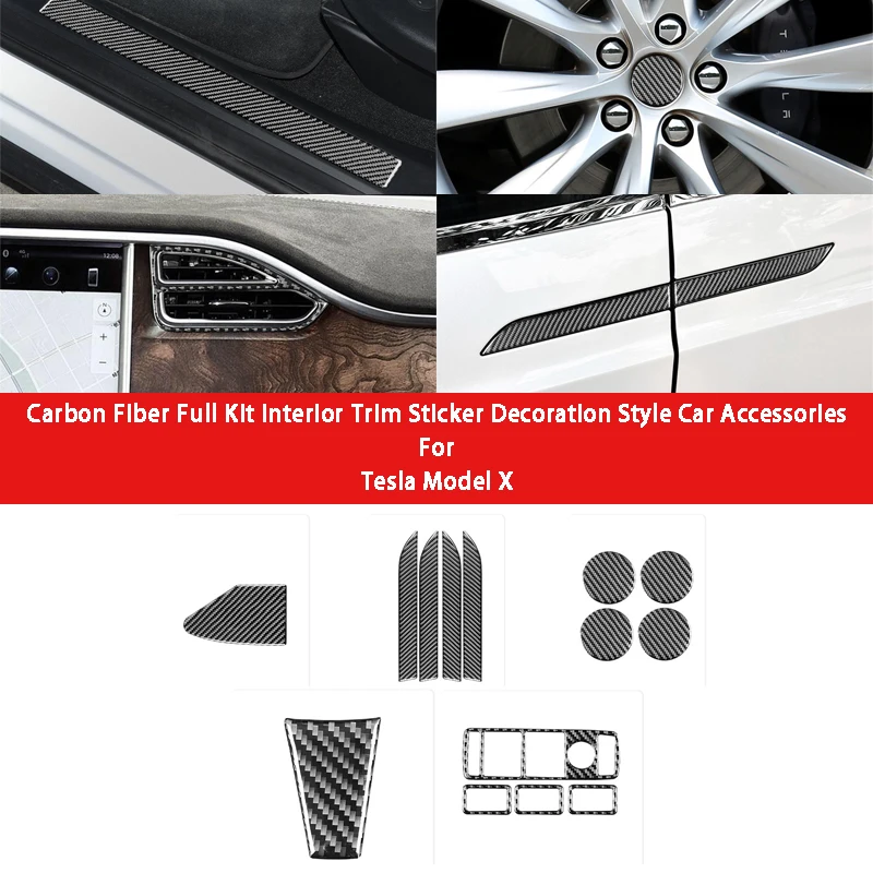 

Carbon Fiber Car Outer Door Handle Gear Cover Interior Trim Hubcaps Sticker Decoration Style Car Accessories For Tesla Model X