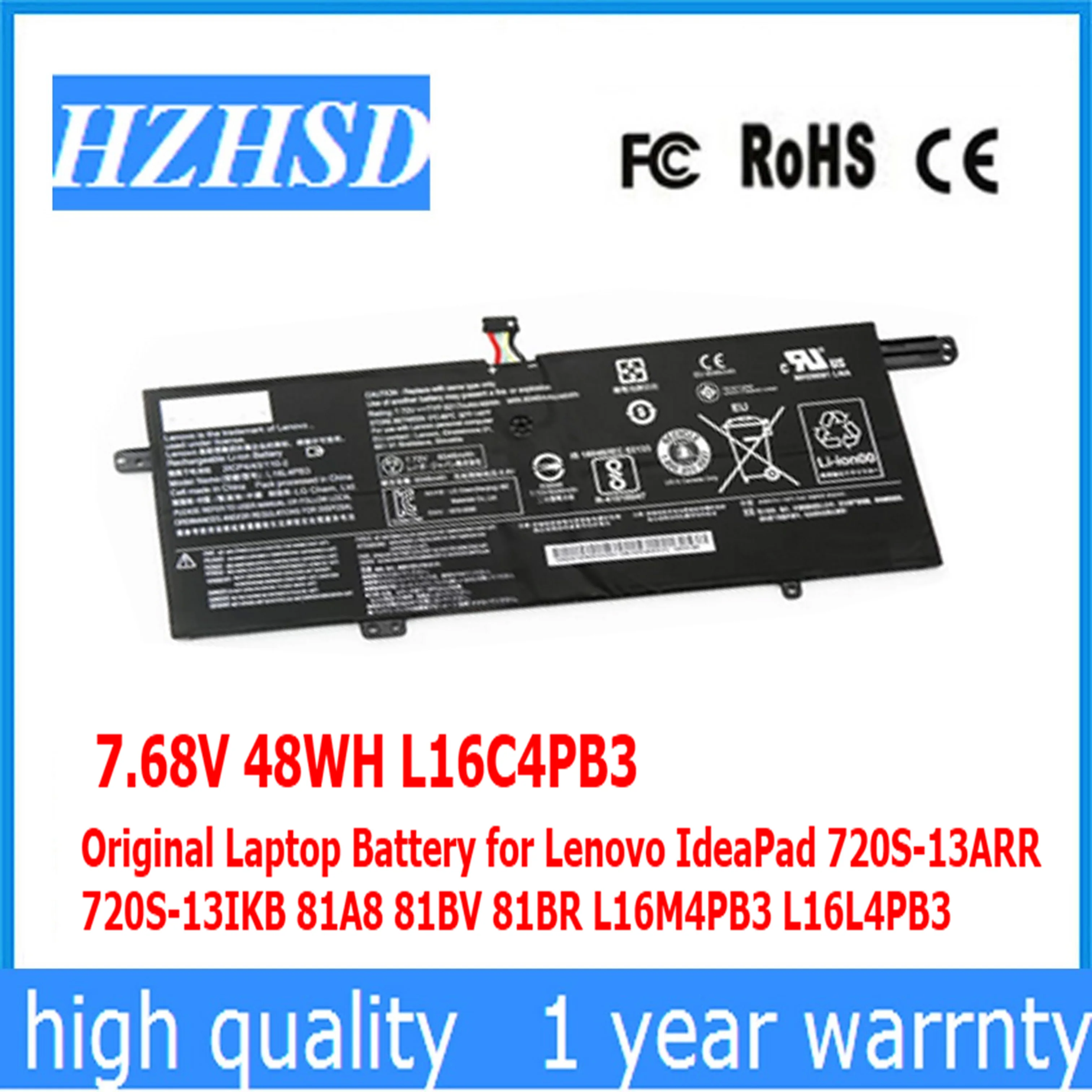 Оригинальный аккумулятор для ноутбука Lenovo IdeaPad 720S-13ARR 720S-13IKB 81A8 81BV 81BR L16M4PB3 L16L4PB3, 7,68 в, 48 Вт/ч, L16C4PB3