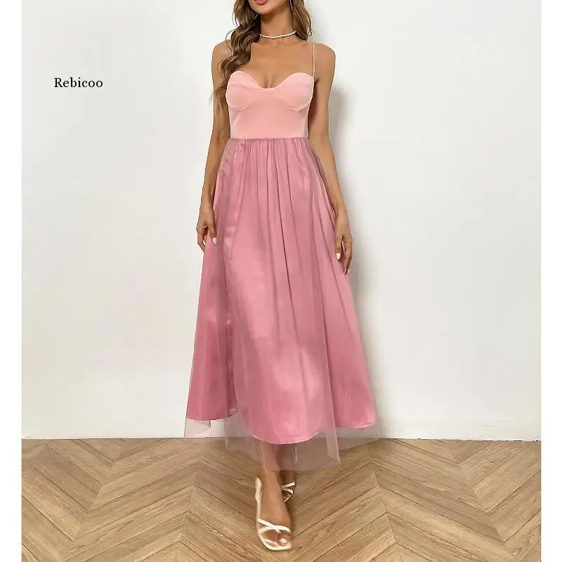 

Сексуальные трапециевидные пыльно-розовые короткие элегантные платья для выпускного вечера на бретелях атласные и тюлевые вечерние платья длиной до щиколотки