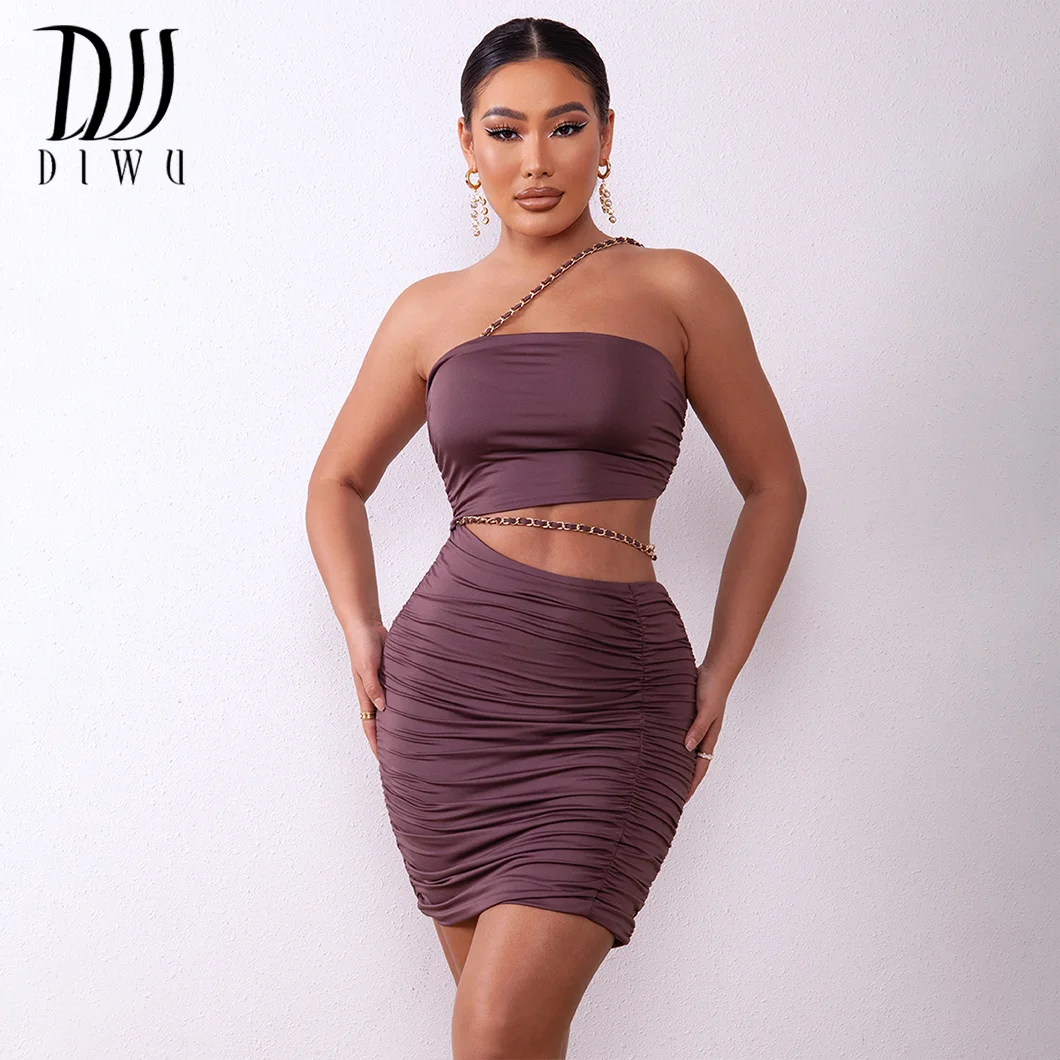 

2022 New Strapless Sexy chain Bodycon Dress Beach Summer Women Hollow Out Sleeveless Mini Party Club Backless Dresses