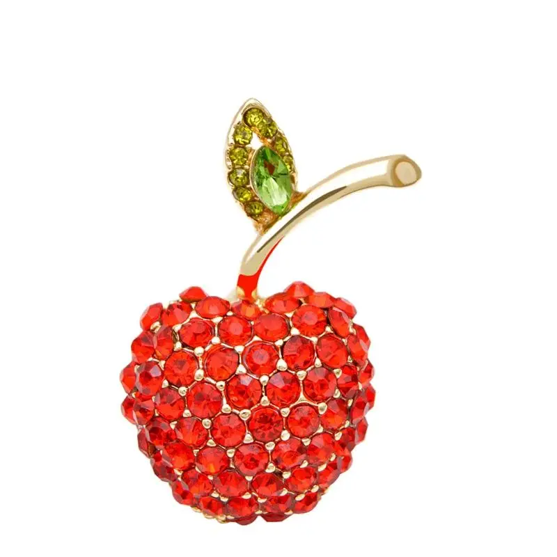 

CINDY XIANG Red Rhinestone Apple Brooches For Women Cute Small Fruit Pin Summert-shirt Fashion Jewelry High Quality New