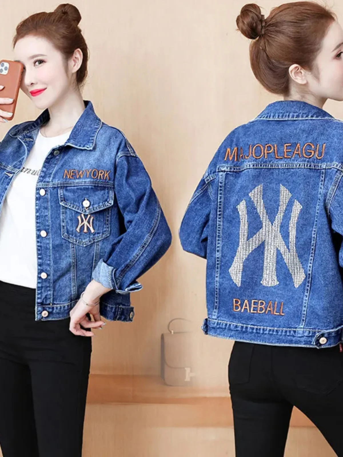 Модное джинсовое пальто с вышивкой женское весенне-осеннее 2024 новая джинсовая