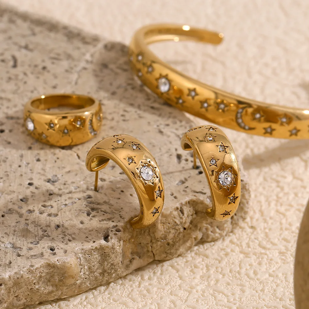 Браслет-манжета из нержавеющей стали с кристаллами