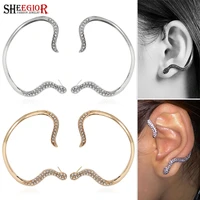 fashion crystal snake ear clip earrings for women accessories goldsilver color ear hook rhinestone earring earing friendly gift