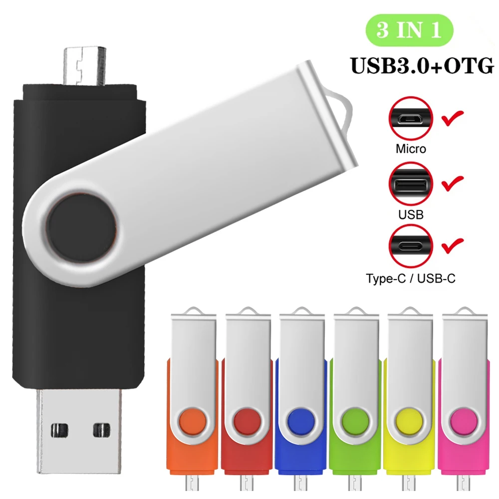 

OTG 3 в 1 металлический флеш-накопитель USB 3,0 высокоскоростной флеш-накопитель 16 ГБ 32 ГБ 64 ГБ 128GGB 256 ГБ, флешка, USB-накопитель, карта памяти для под...