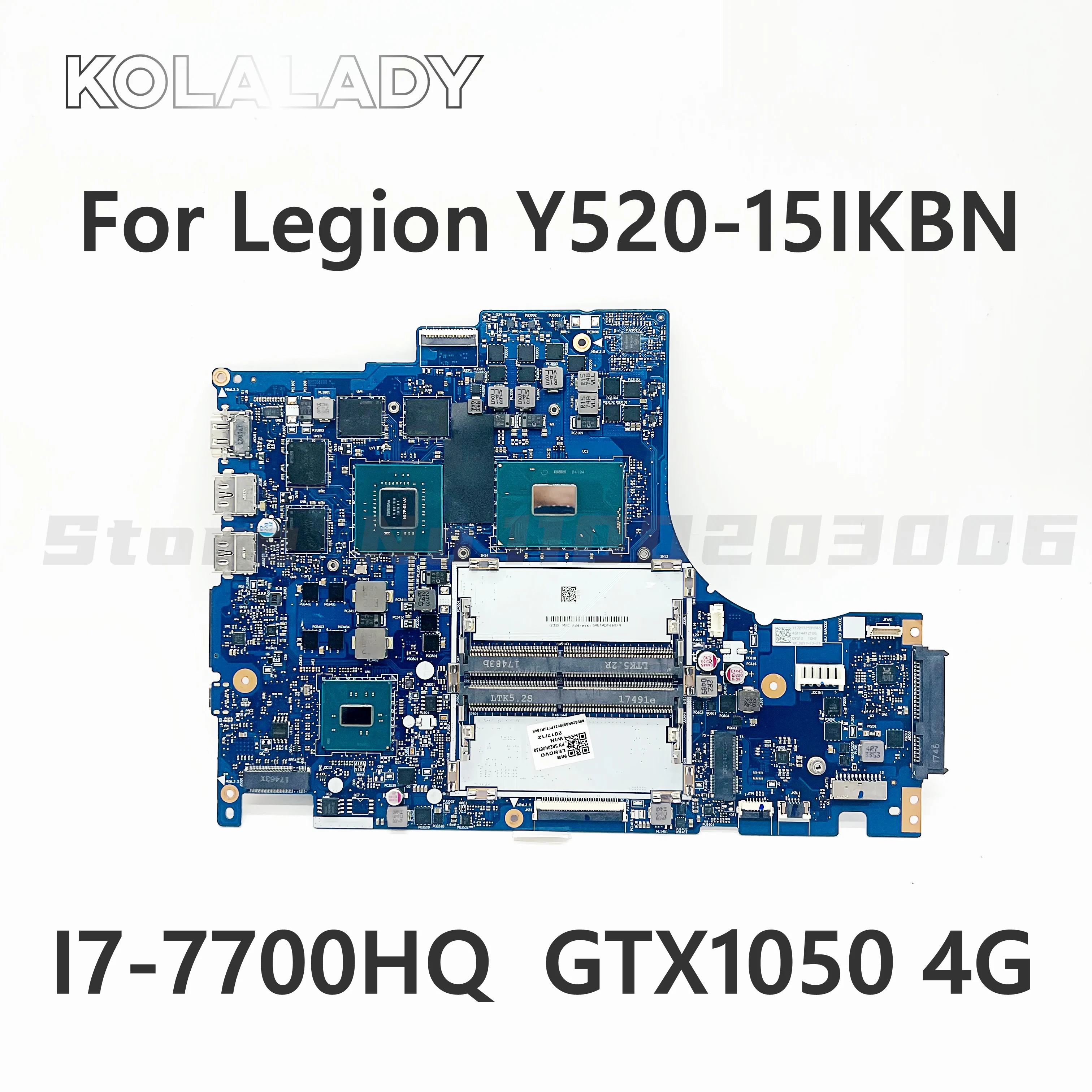 

5B20N00280 5B20N00283 5B20N00299 For Lenovo Legion Y520-15IKBN Laptop Motherboard DY512 NM-B191 W/ I7-7700HQ N17P-G0-A1 4GB-GPU