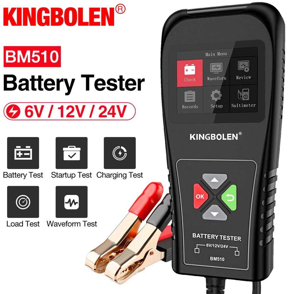 Анализатор батареи KINGBOLEN BM510 6 в, 12 В, 24 В для мотоциклов, автомобилей, грузовиков