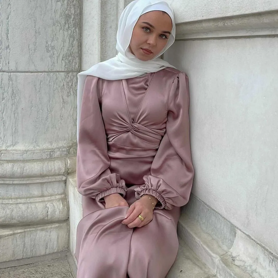 Мусульманское модное платье Рамадан шелковые Abayas для женщин Vestidos Largos Дубай мусульманская одежда Кафтан длинное женское платье