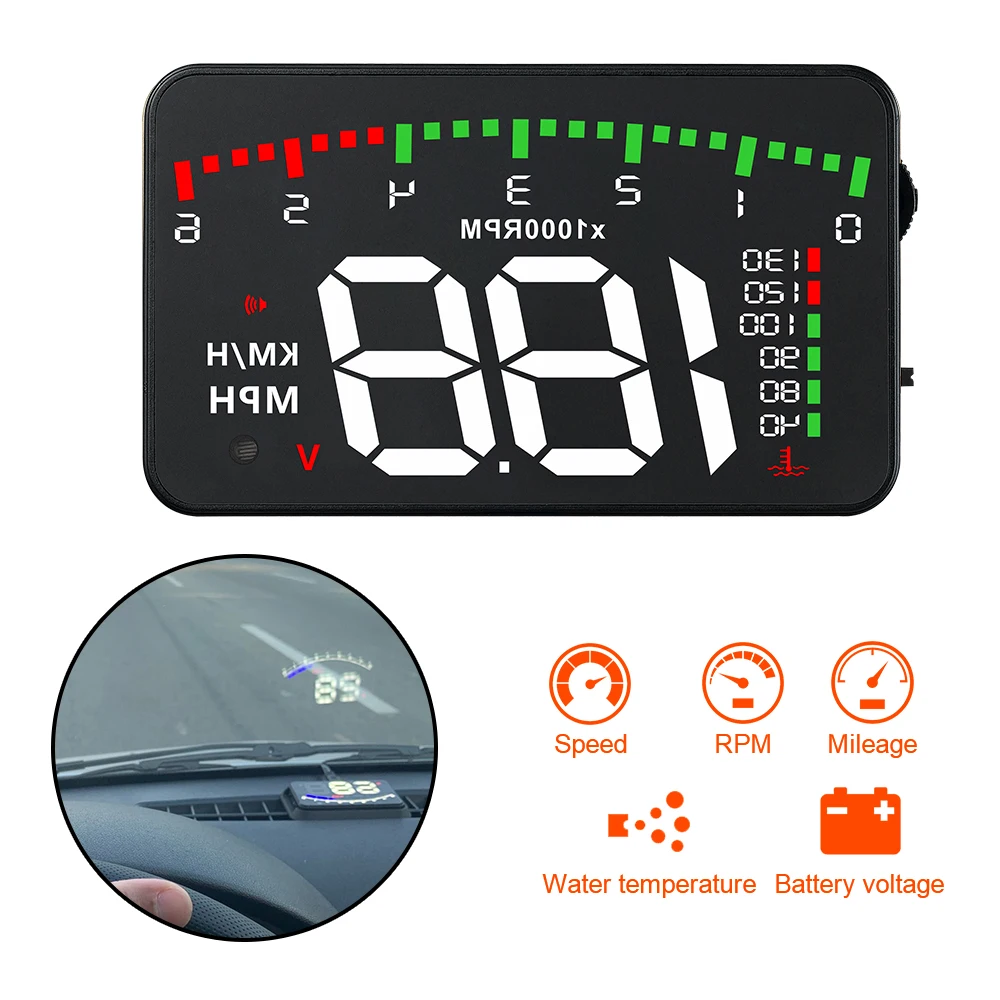 

3.5inch Car Head Up Display HUD Speedometer Auto Clock Alarm EOBD OBD2 KMH MPH Tester Windshield Projector Interior Accessories