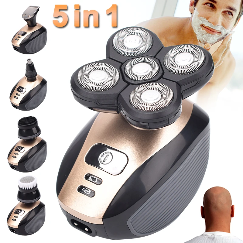 5 in 1 4D Rechargeable Electric Shaver Five Floating Heads Razors Hair Clipper Nose Ear Hair Trimmer Men Facial Cleaning Brush