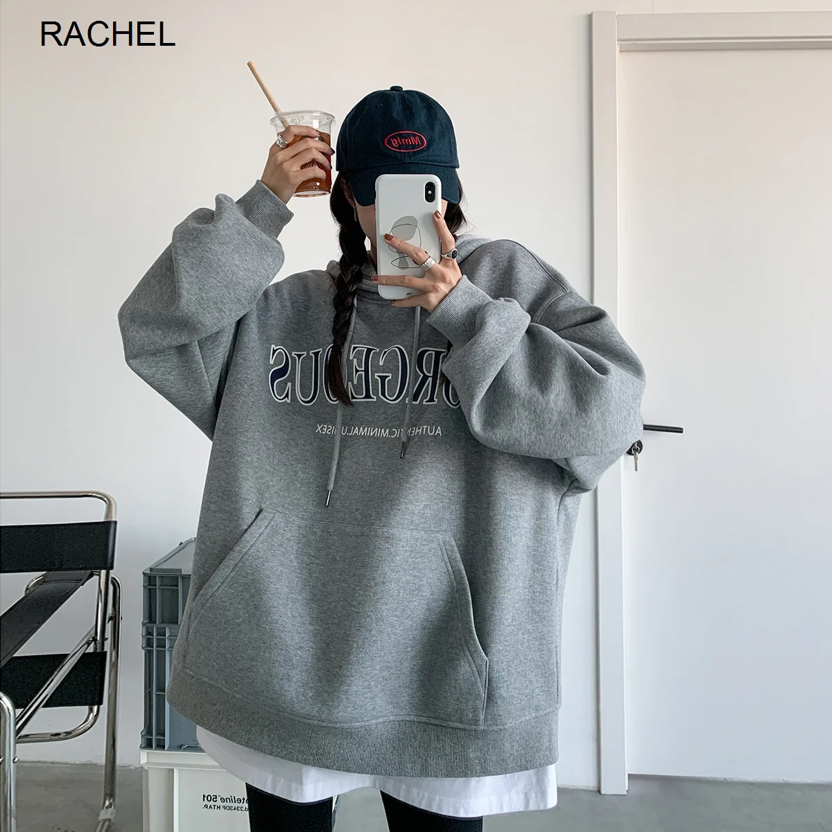 Осенне-зимняя американская плюшевая толстовка с буквенным принтом Женское