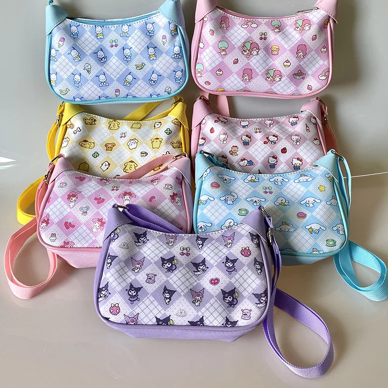 

Хит продаж, дамские сумочки Sanrio для девочек, Повседневная сумка через плечо из искусственной кожи с аниме Kuromi Cinnamoroll Hello Kitty, праздничный подарок для друзей