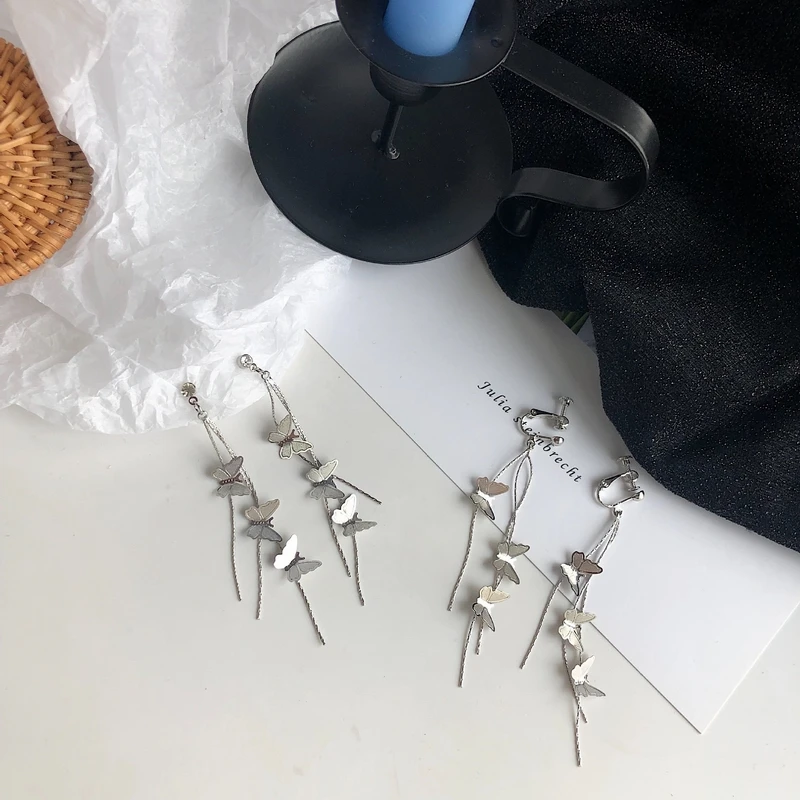

Butterfly Long Tassel Clip Earrings Vintage Fairy Long Earrings