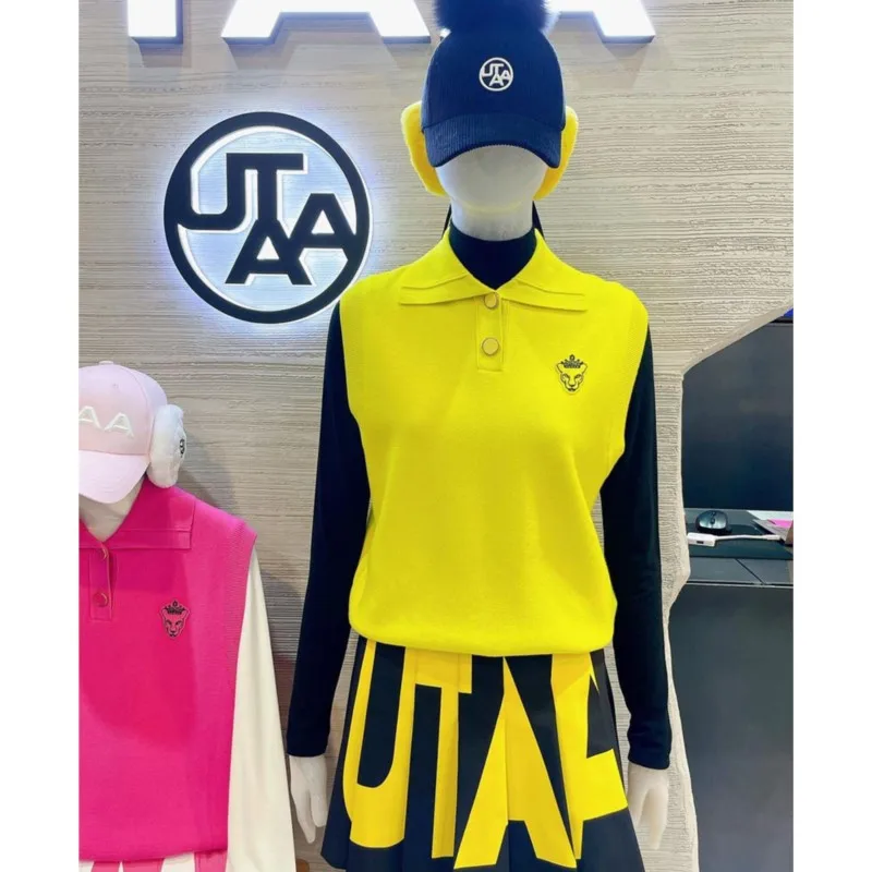 Crown Panther Wappen Knit Vest Golf Sweater Vest Women Cable Knitted Sleeveless V Neck Casual Sweaters Tank Top