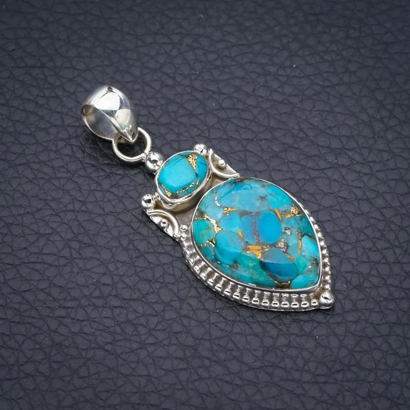 

StarGems Copper Turquoise Handmade 925 Sterling Silver Pendant 1.75" F3877