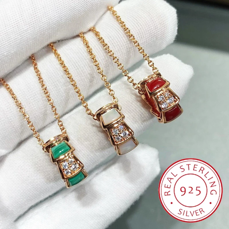 

Classic Hot Sale Rose Gold Natural Stone Snake Necklace Women's Temperament Fashion Brand Premium Jewelry Birthday Gift