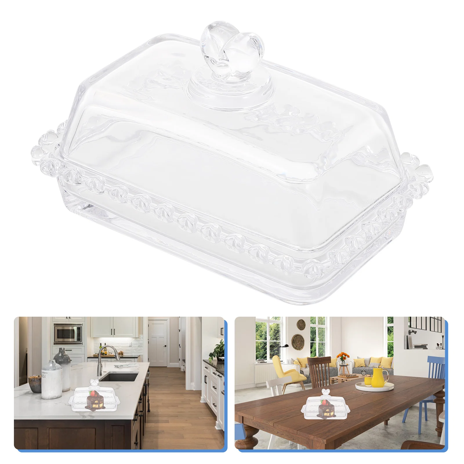 

Butter Cakeplate Lid Dessert Tray Holder Container Dish Box Glass Party Stand Dome Cheese Serving French Keeper Display Cover