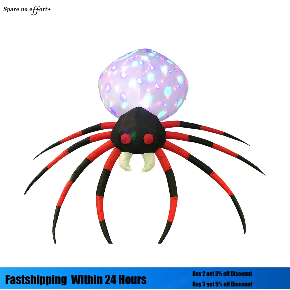 Halloween Inflatable Spider Decorations with Kaleidoscope LED Lights Blow up Party Toys Decor for Indoor Outdoor Yard