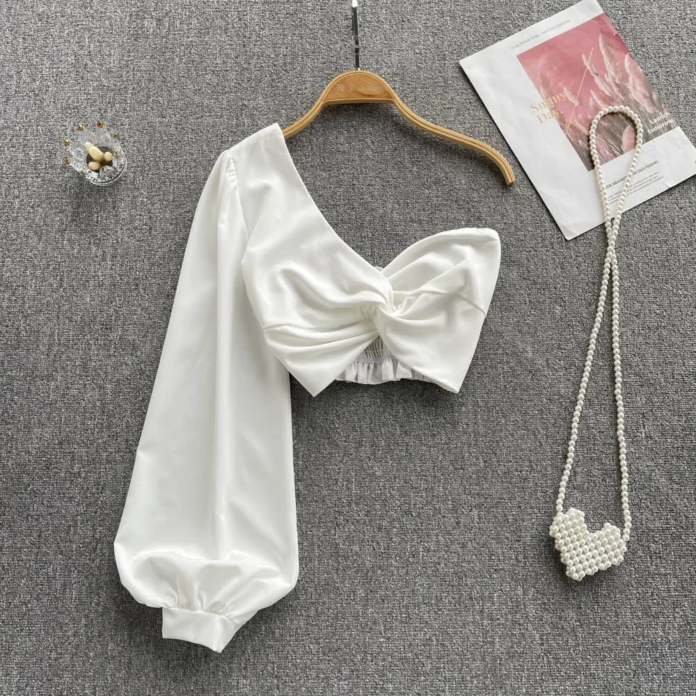 2024 Женская Сексуальная Блузка С Асимметричным Вырезом Облегающие Пляжные Топы