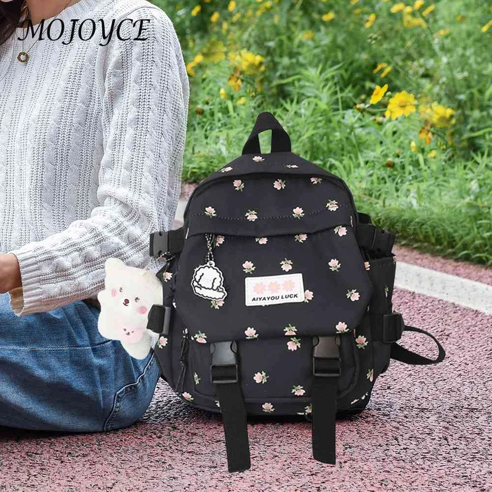 

Women Flowers Backpack Kawaii Floral School Bag with Pendant Multi-purpose for School Student