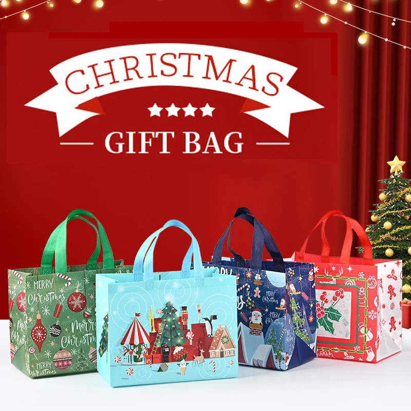 

Christmas Non-woven Gift Bag Cartoon Snowman Santa Claus Packing Tote Handbag For Christmas Decorations Supplies Candy Gift Wrap
