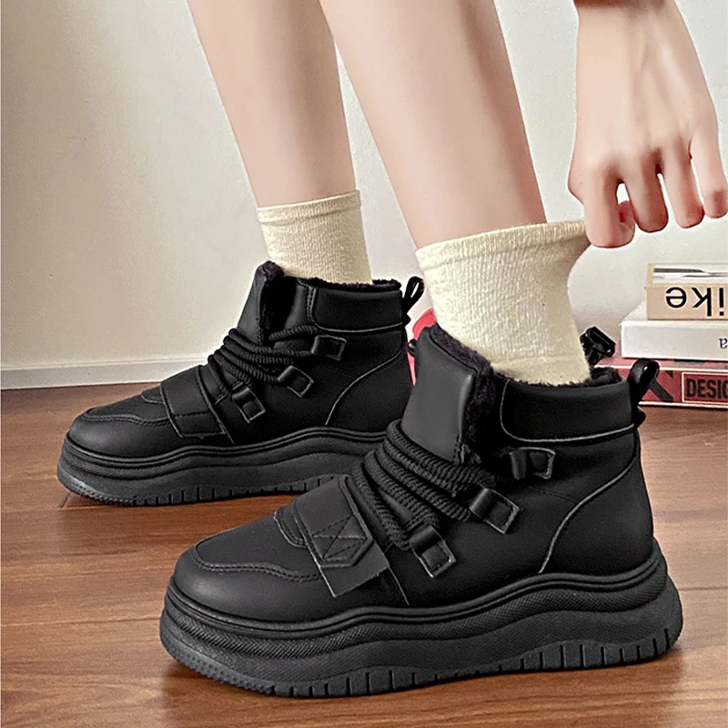 

Ankle Women Warm Flats Platform Snow Boots Walking Loafer Femme Shoes 2024 Winter New Short Plush Cozy Casual Botas for Women