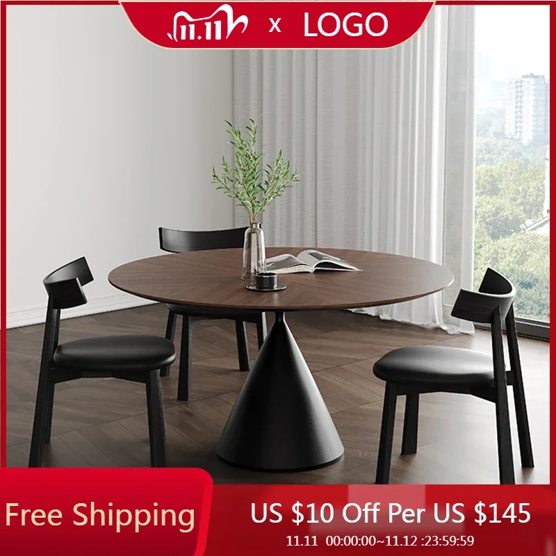 Круглый деревянный обеденный стол боковой уличный ресторан скандинавский