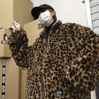 2022 men and women hip hop harajuku loose leopard long sleeves jacket korean fashion fleece jacket couple outfit autumn winter