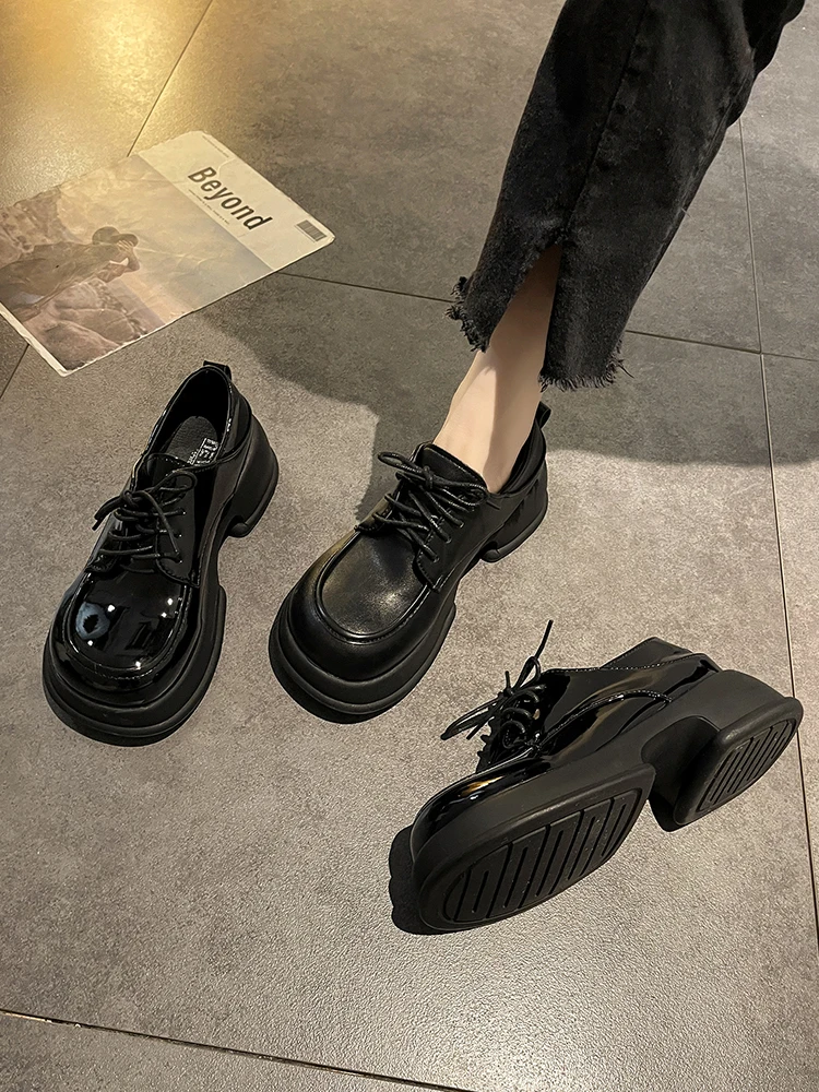 

Women Shoes Autumn Casual Female Sneakers Flats British Style Clogs Platform Round Toe Oxfords Fall Dress Cross Preppy New Creep