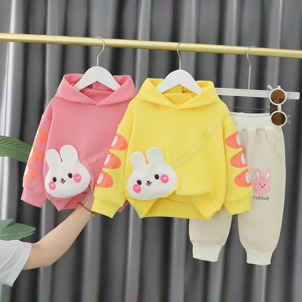2022 Spring Autumn New Baby Girl Clothes Cute Cartoon Hooded Sweater + Pants 2Pcs Set For 1-4 Years Children Clothing Girls Suit