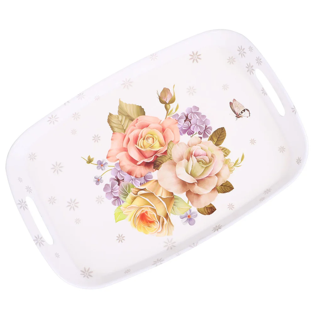 

Serving Tray with Easy Grip Handle Food Tray Flower Pattern Food Serving Plate Snack Plate