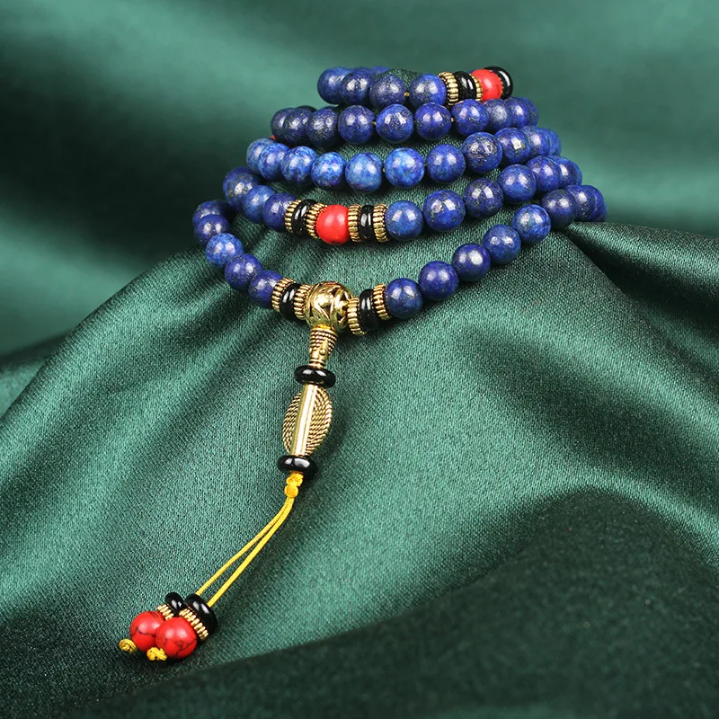 

5A Lapis Lazuli Stone Japamala Bracelet 108 Buddhist Prayer Bead Mala Bracelet Men Women Healing Energy Protection jewelry